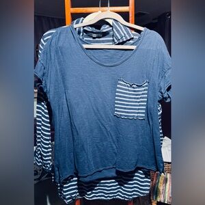 Tempo Paris Navy and White Striped Short Sleeve Top Set
